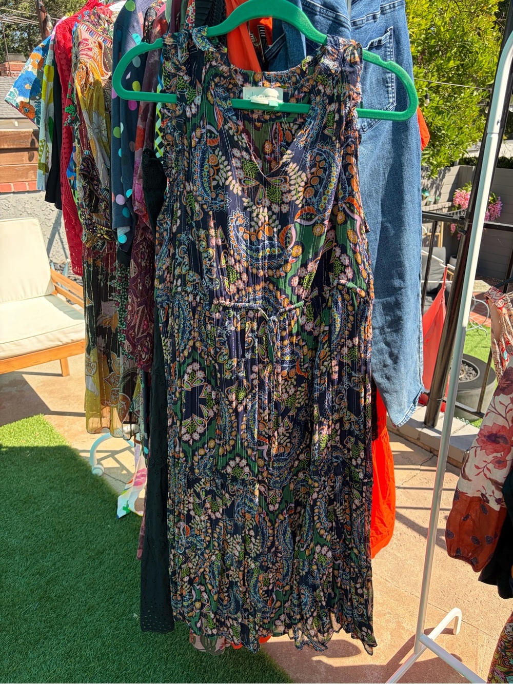 Anthropologie Paisley Floral Metallic Sleeveless Midi Dress - Picture 3 of 4